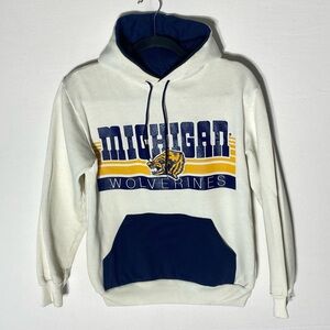 Vintage Michigan Wolverines Cream Navy Blue Pullover Hoodie S